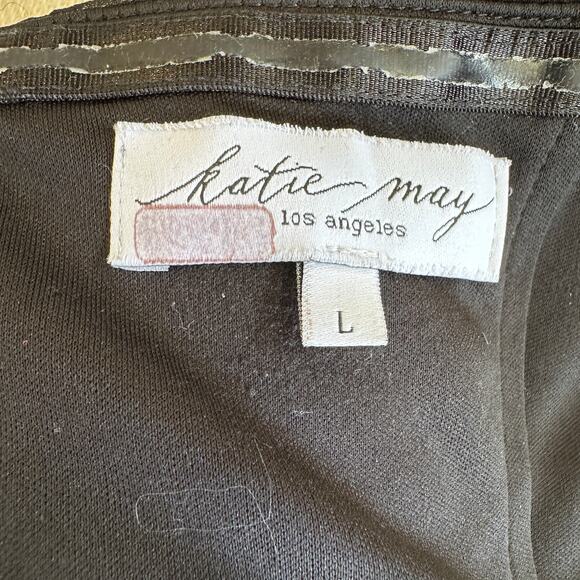 Katie May Black Floral Bustier Midi Dress LARGE Chiffon Strapless Cocktail $365 - Picture 9 of 9